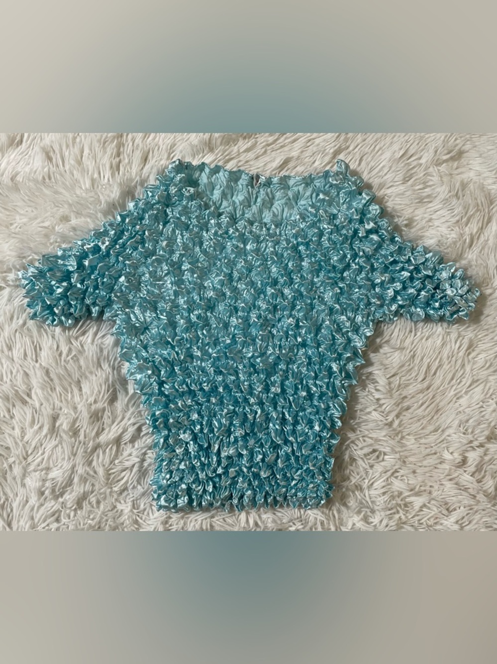 FC Vintage Y2K 90s Retro Spice Girls Crinkle Popcorn Aqua Blue Shirt Top S M OS